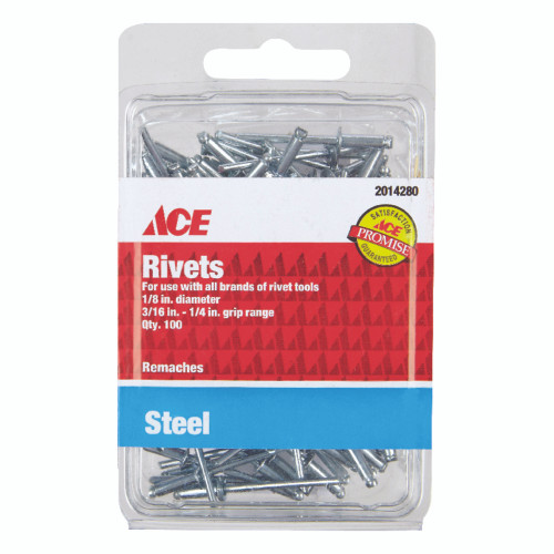 Ace 1/8 in. D X 1/4 in. Steel Rivets Silver 100 pk