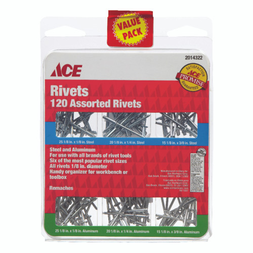 Ace 1/8 in. D Steel Rivet Set Silver 120 pk