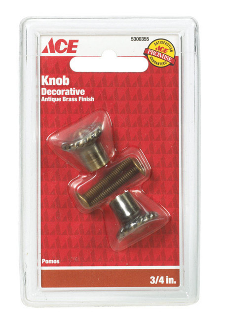 Ace Decorative Round Furniture Knob 3/4 in. D 1 in. Antique Brass 2 pk