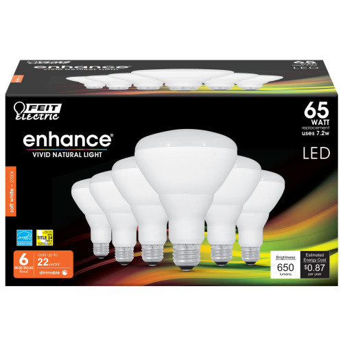 Feit Enhance BR30 E26 (Medium) LED Bulb Soft White 65 watt Watt Equivalence 6 pk