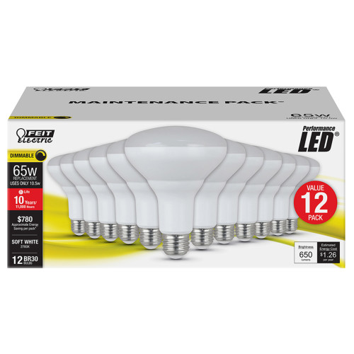 Feit BR30 E26 (Medium) LED Bulb Soft White 65 Watt Equivalence 12 pk