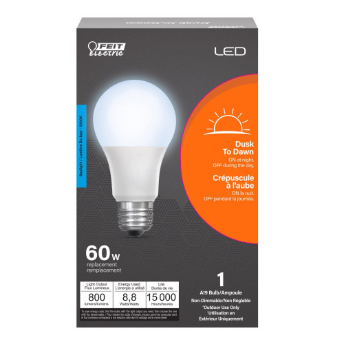 Feit Intellibulb A19 E26 (Medium) LED Dusk to Dawn Bulb Daylight 60 Watt Equivalence 1 pk