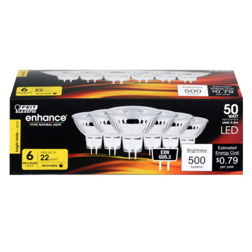 Feit Enhance MR16 GU5.3 LED Bulb Bright White 50 Watt Equivalence 6 pk