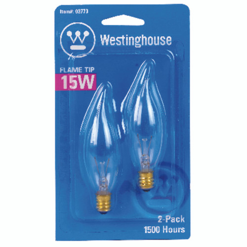 Westinghouse 15 W CA8 Decorative Incandescent Bulb E12 (Candelabra) Warm White 2 pk