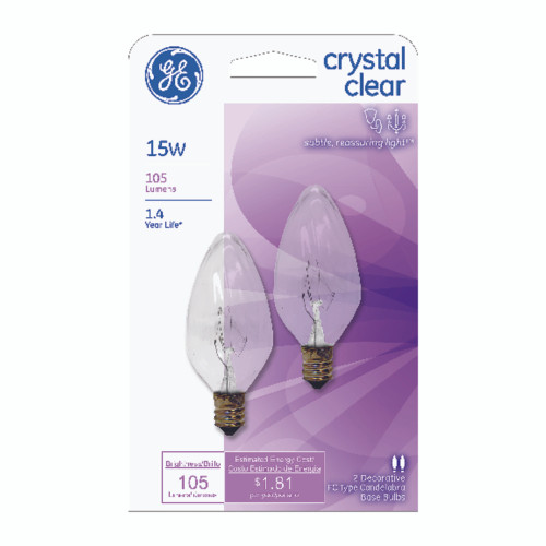 GE 15 W A15 Globe Incandescent Bulb E12 (Candelabra) Warm White 2 pk