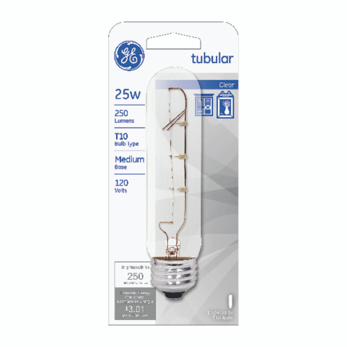 GE 25 W T10 Tubular Incandescent Bulb E26 (Medium) Soft White 1 pk
