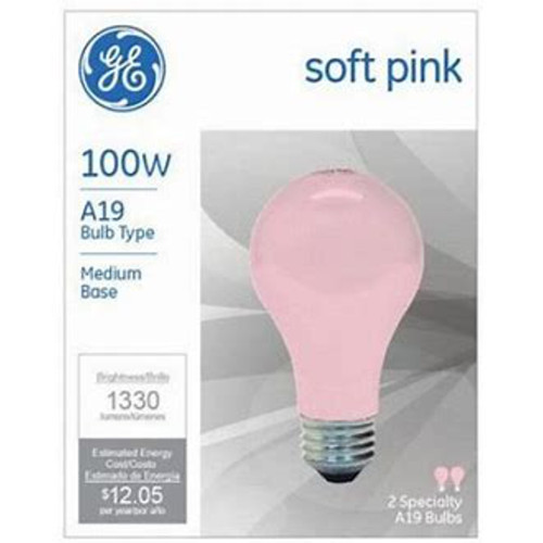 GE 100 W A19 A-Line Incandescent Bulb E26 (Medium) Pink 2 pk