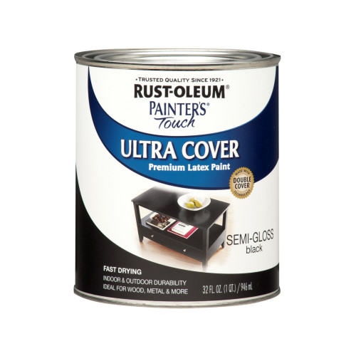 Rust-Oleum Painters Touch Ultra Cover Semi-Gloss Black Water-Based Paint Exterior and Interior 1 qt
