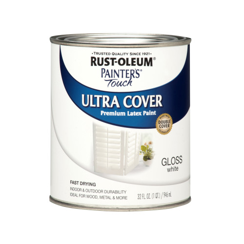 Rust-Oleum Painters Touch Ultra Cover Gloss White Water-Based Paint Exterior and Interior 1 qt