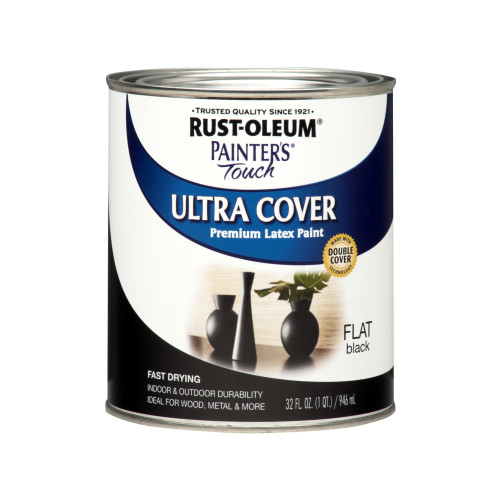 Rust-Oleum Painters Touch Ultra Cover Flat Black Water-Based Paint Exterior and Interior 1 qt