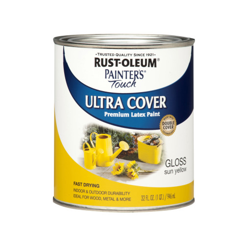 Rust-Oleum Painters Touch 2X Gloss Sun Yellow Ultra Cover Paint Exterior and Interior 1 qt