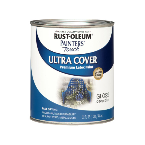 Rust-Oleum Painters Touch Gloss Deep Blue Water-Based Ultra Cover Paint Exterior and Interior 1 qt