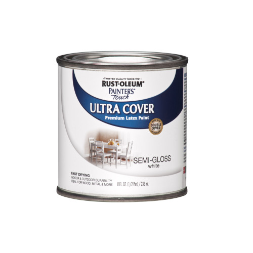 Rust-Oleum Painters Touch Semi-Gloss White Water-Based Ultra Cover Paint Exterior and Interior 0.5 p