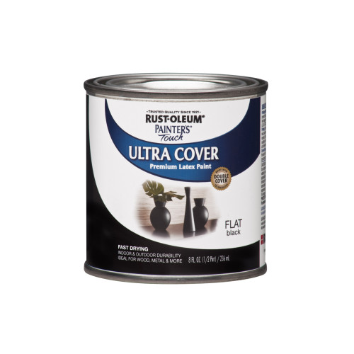 Rust-Oleum Painters Touch Flat Black Water-Based Ultra Cover Paint Exterior and Interior 0.5 pt
