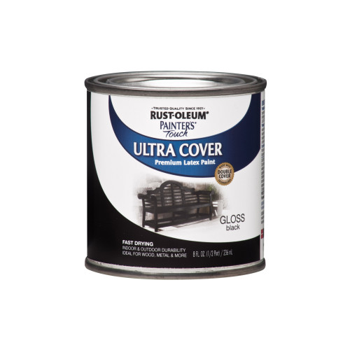 Rust-Oleum Painters Touch Gloss Black Water-Based Ultra Cover Paint Exterior and Interior 0.5 pt