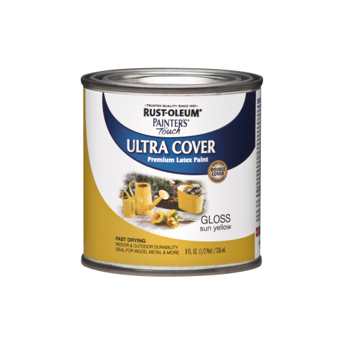 Rust-Oleum Painters Touch Ultra Cover Gloss Sun Yellow Water-Based Paint Exterior and Interior 8 oz