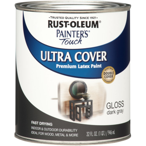 Rust-Oleum Painters Touch Ultra Cover Gloss Dark Gray Water-Based Acrylic Ultra Cover Paint 1 qt
