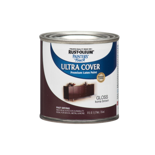 Rust-Oleum Painters Touch Ultra Cover Gloss Kona Brown Water-Based Paint Exterior and Interior 8 oz