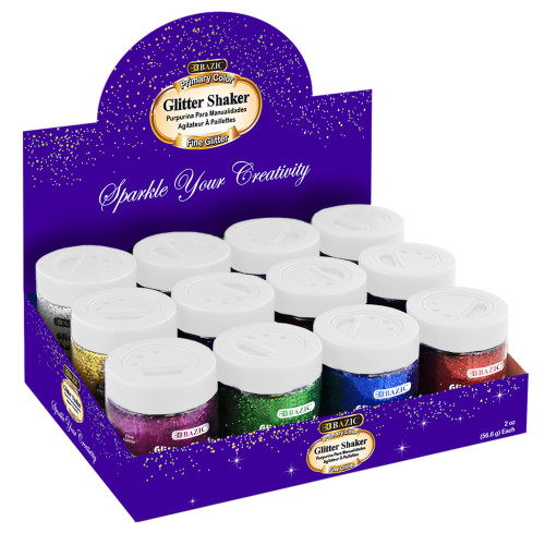Bazic Products Assorted Primary Glitter Shaker Exterior and Interior 2 oz