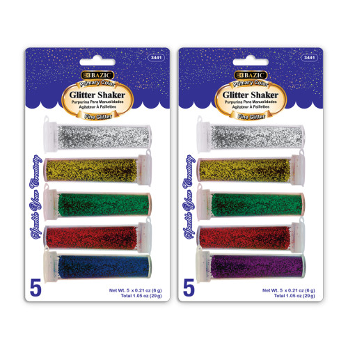 Bazic Products Assorted Primary Glitter Shaker Exterior and Interior 1.05 oz