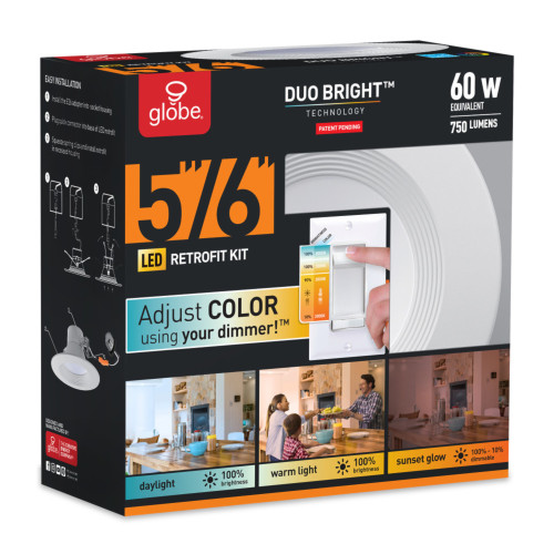 Globe Electric Duo Bright Energy Star White 5-6 in. W Plastic LED Retrofit Recessed Lighting 60 W