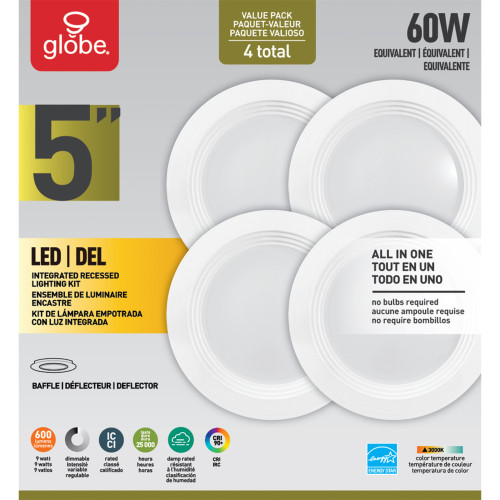 Globe Electric Value 4 Pack White 5 in. W Plastic LED Canless Recessed Downlight 60 W