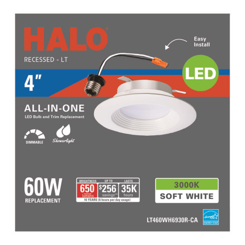 Halo White 4 in. W LED Retrofit Recessed Lighting 650 W