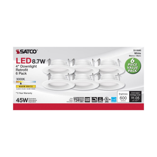 Satco Nuvo White 4 in. W Plastic LED Retrofit Recessed Lighting 8.7 W