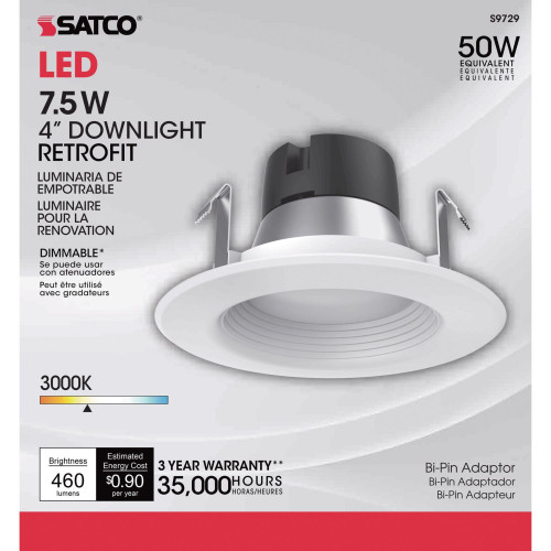 Satco Nuvo White 4 in. W Plastic LED Dimmable Recessed Downlight 7.5 W