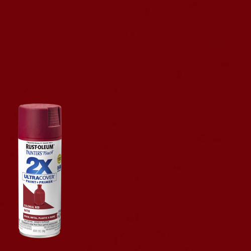 Rust-Oleum Painter's Touch 2X Ultra Cover Satin Colonial Red Paint+Primer Spray Paint 12 oz