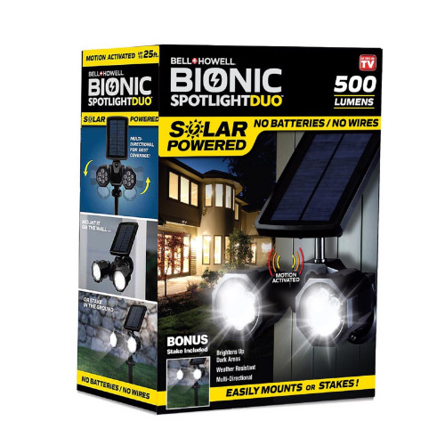 Bell & Howell Bionic Spotlight Duo Motion-Sensing Solar Powered LED Black Spotlight