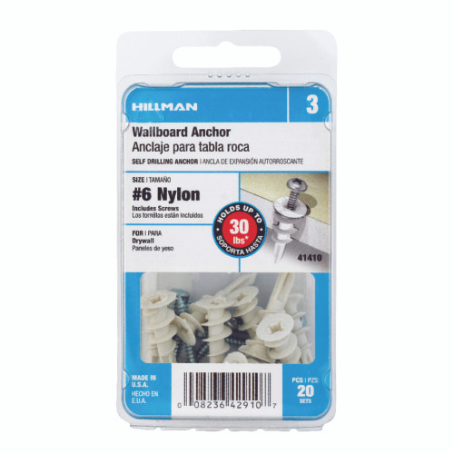 Hillman .138 in. D X 1-1/4 in. L Nylon Pan Head Wallboard Anchors 20 pk