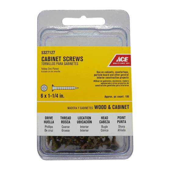 Ace No. 6 X 1-1/4 in. L Phillips Yellow Zinc Cabinet Screws 100 pk