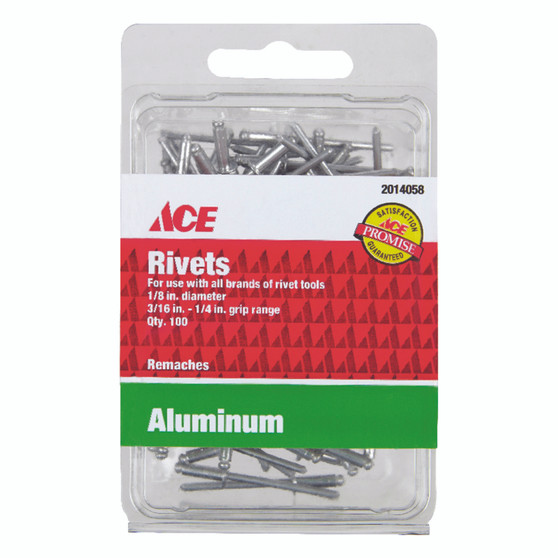 Ace 1/8 in. D X 3/16 in. Aluminum Rivets Silver 100 pk