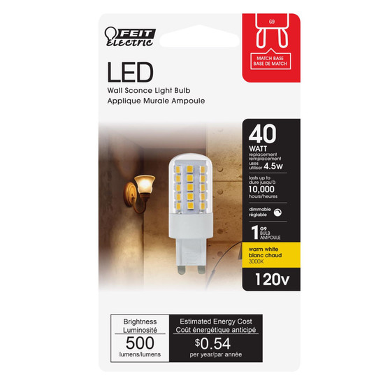 Feit G9 Bi-Pin LED Bulb Warm White 40 Watt Equivalence 1 pk