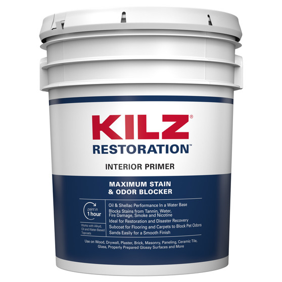 KILZ Restoration White Flat Water-Based Acrylic Modified Epoxy Stain and Odor Blocking Primer 5 gal