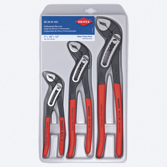 Knipex 3 pc Chrome Vanadium Steel Water Pump Alligator Pliers Set