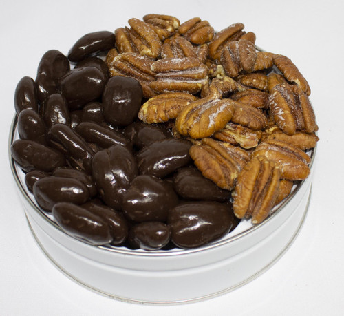 ITEM #19          14 OZ ROASTED SALTED  & DARK CHOCOLATE TIN ITEM #19          14 OZ ROASTED SALTED  & DARK CHOCOLATE TIN