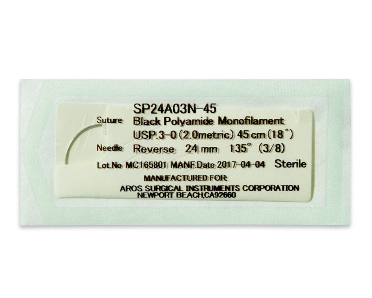 3-0 Sterile Micro Suture, Threaded 24mm, 3/8R SP Needle | SP24A03N-45