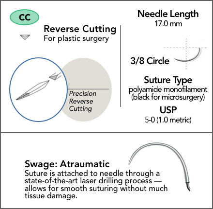 50 Sterile Micro Suture, 17mm, 3/8 Circle, Precision Reverse Cutting