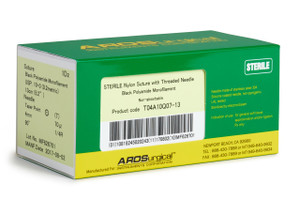 AROSuture™ T04A10Q07-13 | Sterile Nylon Microsuture with Threaded Needle: Non-Absorbable, Black Polyamide Monofilament Suture, Suture Size 10-0 (0.2 Metric), Suture Length 5.2” (13cm), Atraumatic Taper Point (T) Needle 70 microns (70 µ), Needle Length 4mm , Needle Curvature 90° (1/4R), Needle Alloy Stainless Steel 304, Needle Sterilization Type Electron Beam, Needle Coating Silicone, Non-Pyrogenic, LAL Tested, Suture Usage General Soft Tissue Approximation and/or Ligation, Rx Only, 12 Per Box.