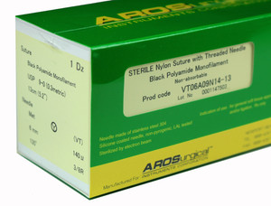 AROSuture™ VT6A09N14 | 9-0 Sterile Nylon Microsuture with MET Point Needle
Sterile Nylon Microsuture with Threaded Needle: Non-Absorbable, Black Polyamide Monofilament Suture, Suture Size 9-0 (0.3 metric), Suture Length 5.2" (13 cm), Chord Length 4.7 mm, MET Point Needle, Needle Length 6 mm (140 microns), Needle Curvature 135° (3/8 Circle), 12 Per Box.  *Equivalent to SHARPOINT DRM6-AA-0121