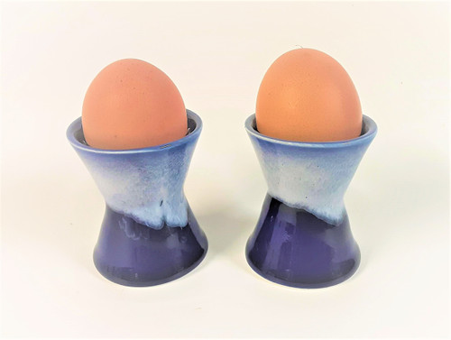 2 Designer Egg Cups glazed in cobalt blue 