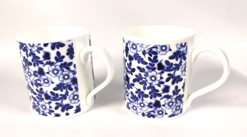 Set of 2 Large Bone China Mugs   with  dark blue chintz design