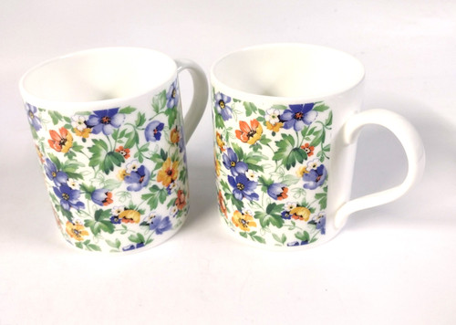 Set of 2 Large Bone China Mugs  with Orange & blue design