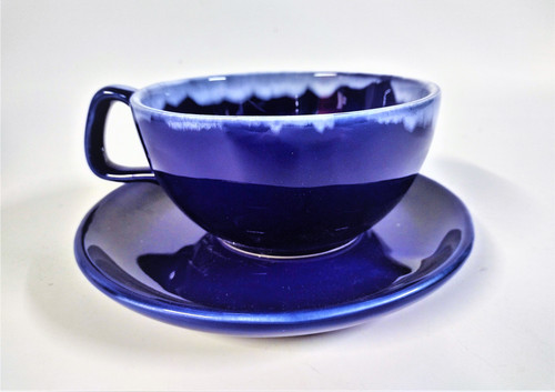One Set of large Cup / Plate  glazed in cobalt blue