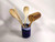 Craft made pottery utensil drainer cobalt blue with white top 
