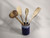 Craft made pottery utensil drainer cobalt blue with white top 