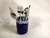 Craft made pottery utensil drainer cobalt blue with white top 