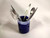 Craft made pottery utensil drainer cobalt blue with white top 